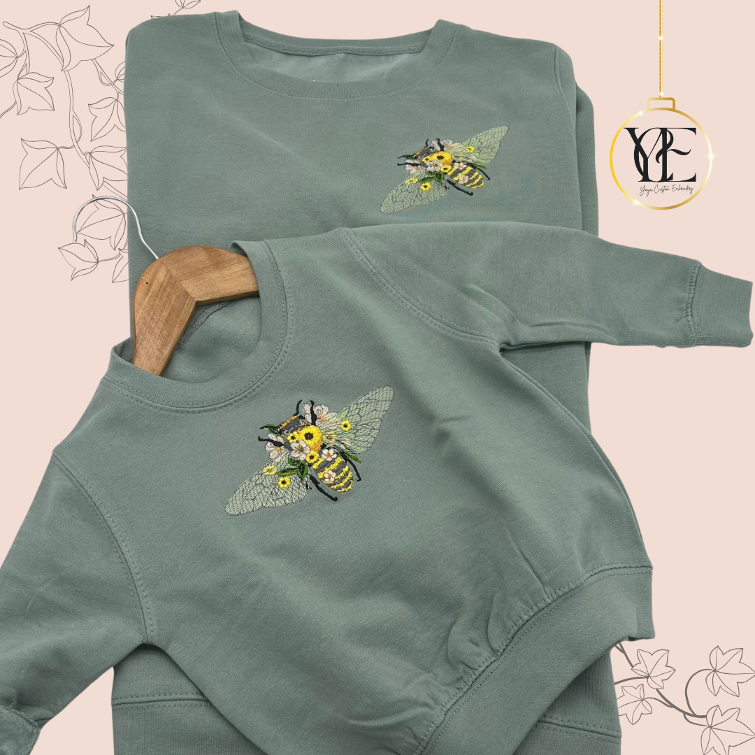Best-Seller: Intricate Bee & Floral Embroidered Hoodie or Sweatshirt