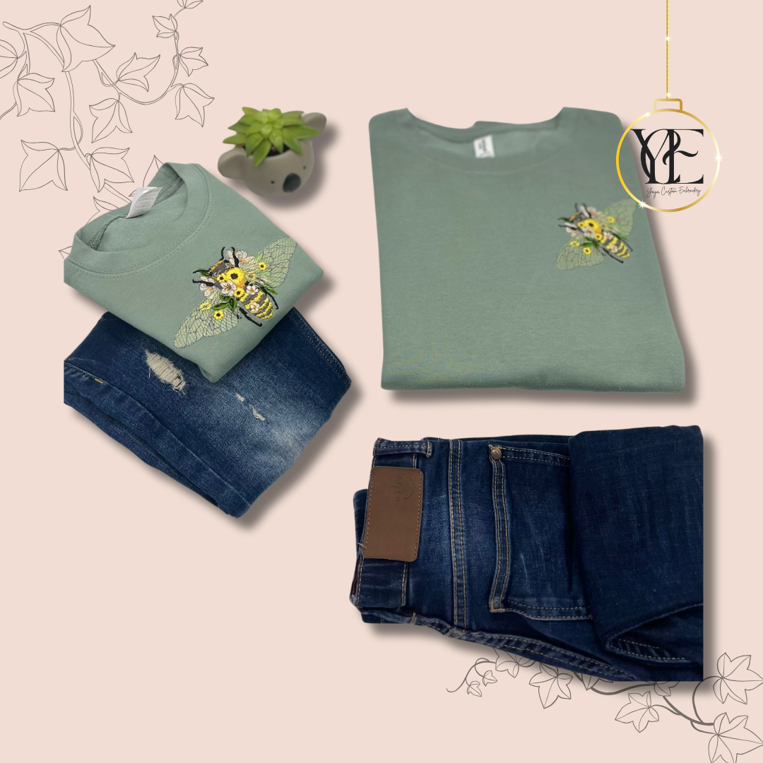 Best-Seller: Intricate Bee & Floral Embroidered Hoodie or Sweatshirt