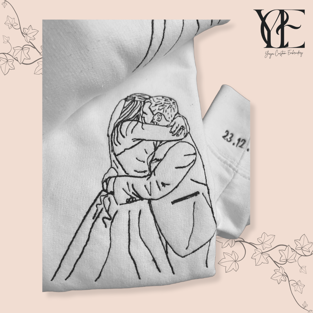 close up of embroidered sketched of a photo