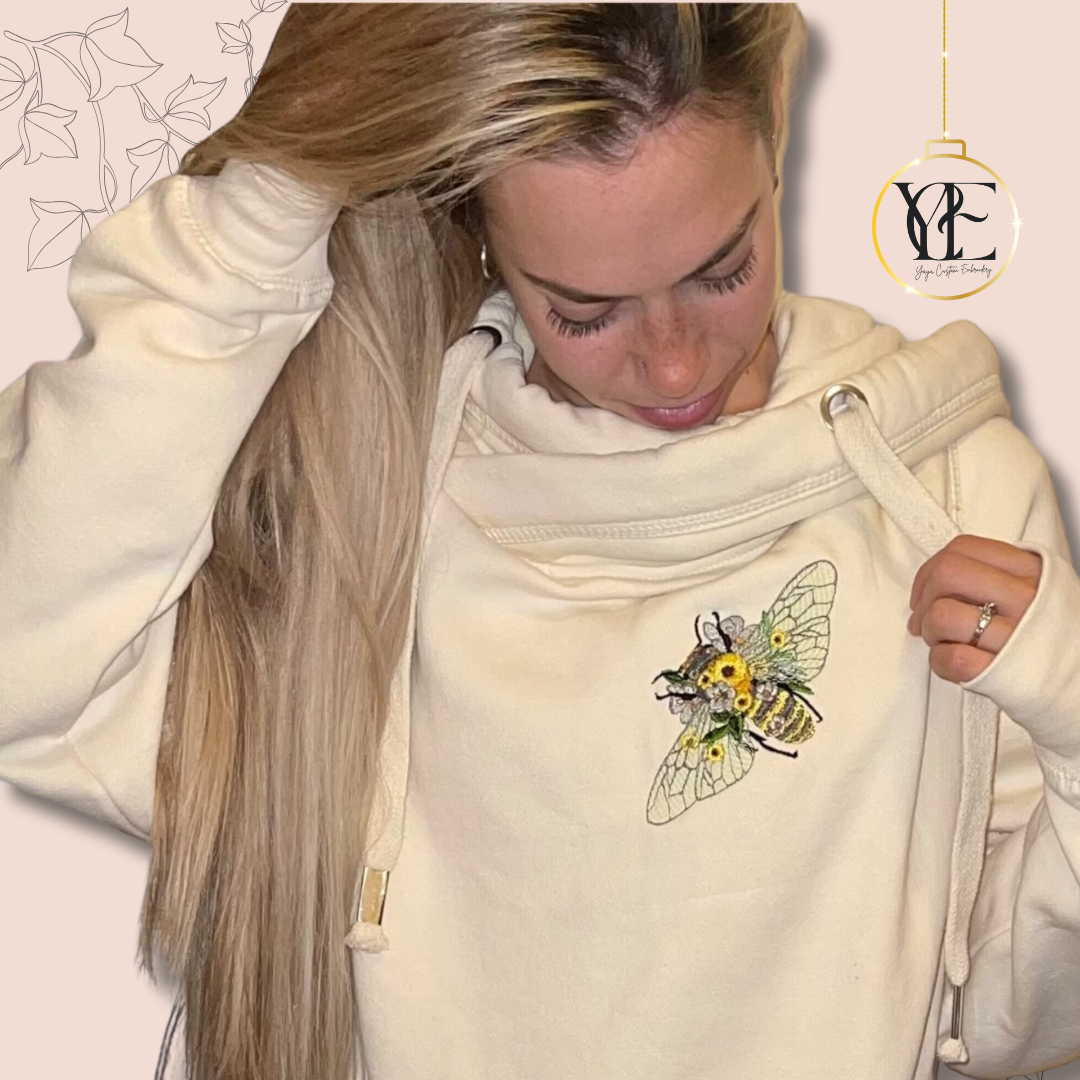 Best-Seller: Intricate Bee & Floral Embroidered Hoodie or Sweatshirt