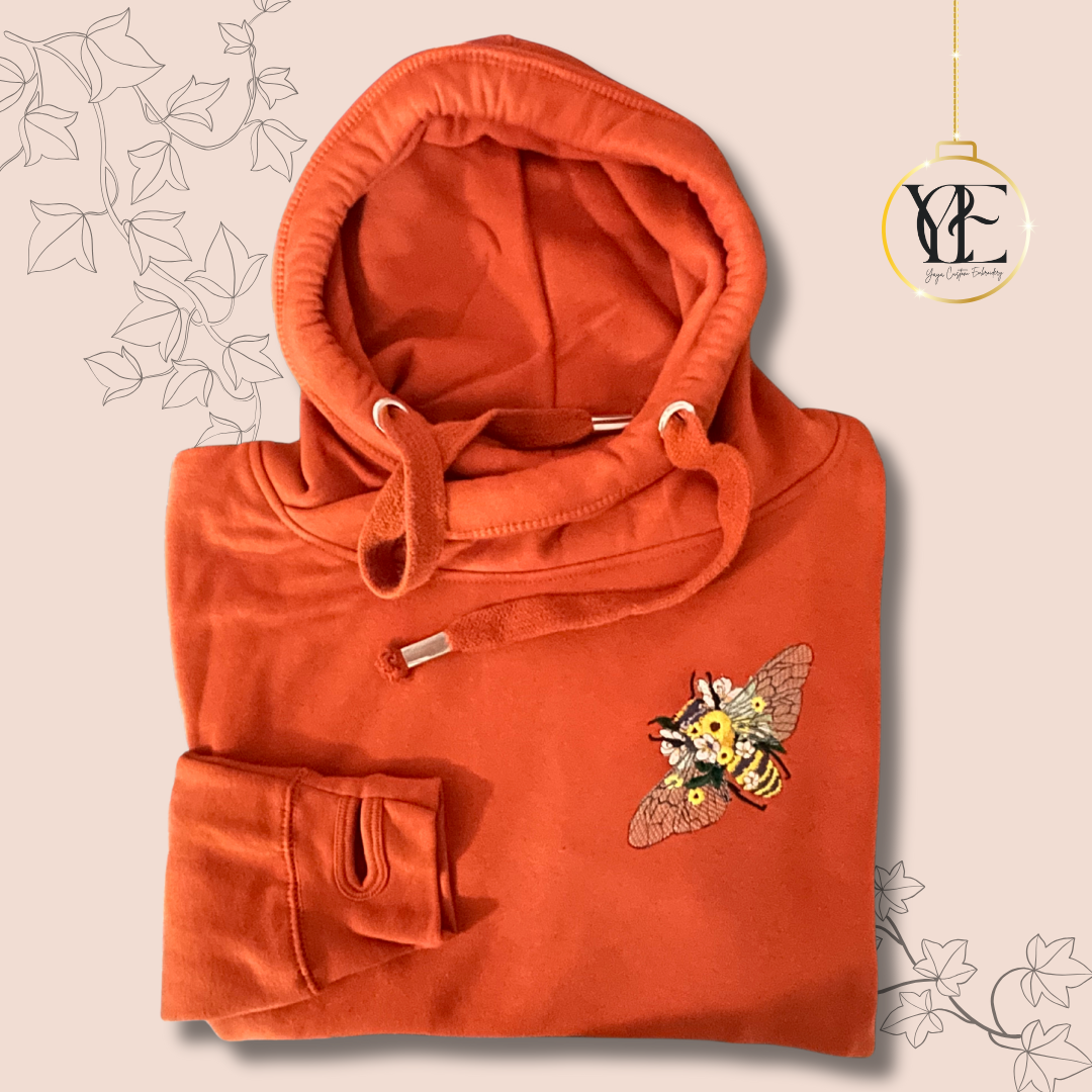 Best-Seller: Intricate Bee & Floral Embroidered Hoodie or Sweatshirt