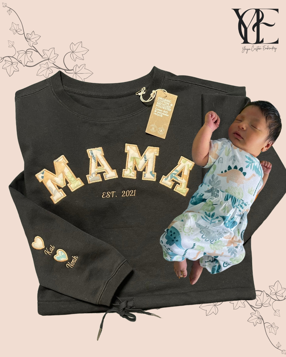 Personalisiertes „MAMA“-Sweatshirt – Wiederverwendetes Andenken an Babykleidung