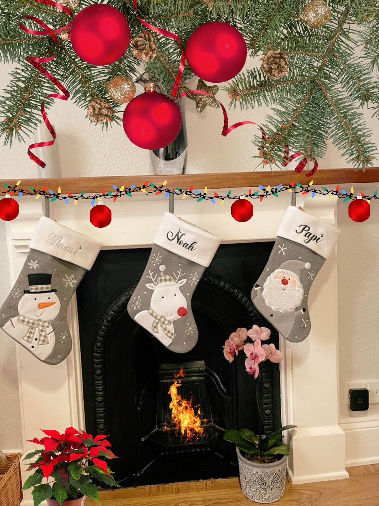 Personalisierter grauer Weihnachtsstrumpf