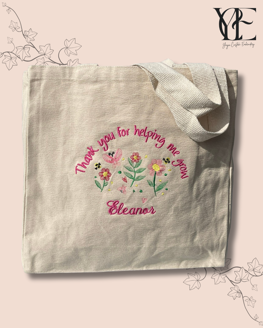 Personalised Teacher Tote Bag – “Thank You for Helping Me Grow”