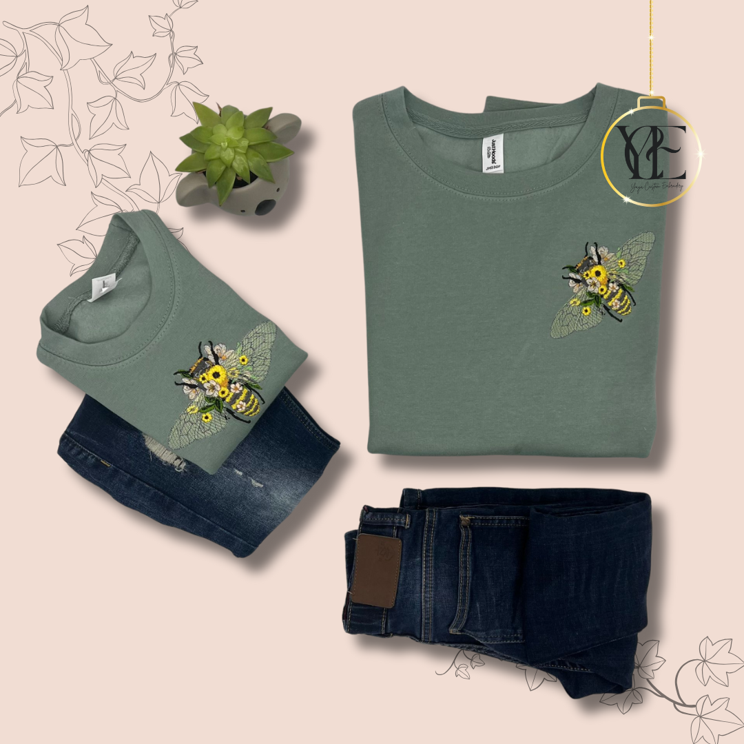 Best-Seller: Intricate Bee & Floral Embroidered Hoodie or Sweatshirt
