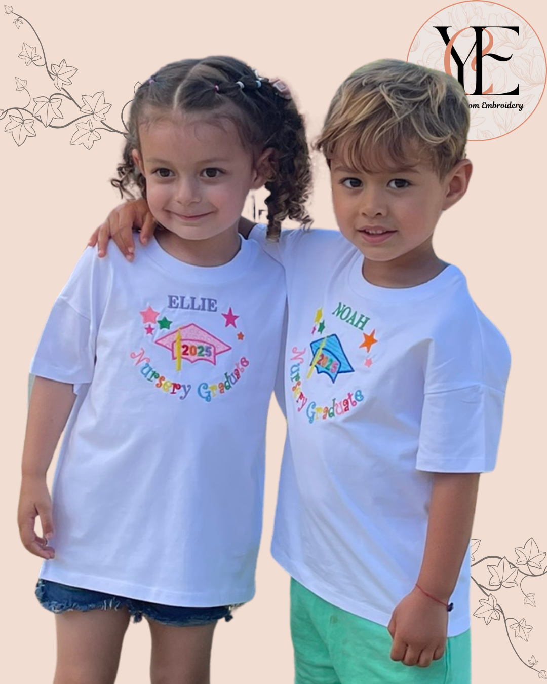 Personalisiertes Kindergarten-Abschluss-T-Shirt – 100 % Bio-Baumwolle, individuelles Namens-T-Shirt für Kindergartenabgänger (Größe 4–6, Weiß)