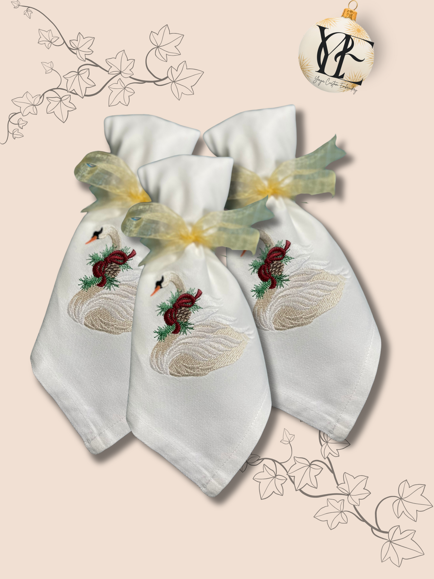 Majestic Swan Weihnachtsserviette – Weiche Eleganz aus Baumwolle