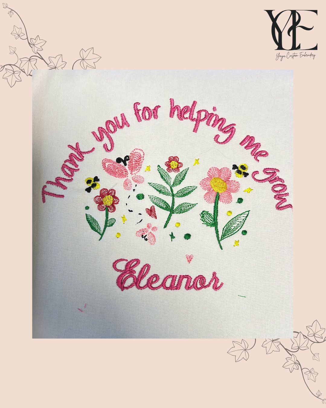 Personalised Teacher Tote Bag – “Thank You for Helping Me Grow”
