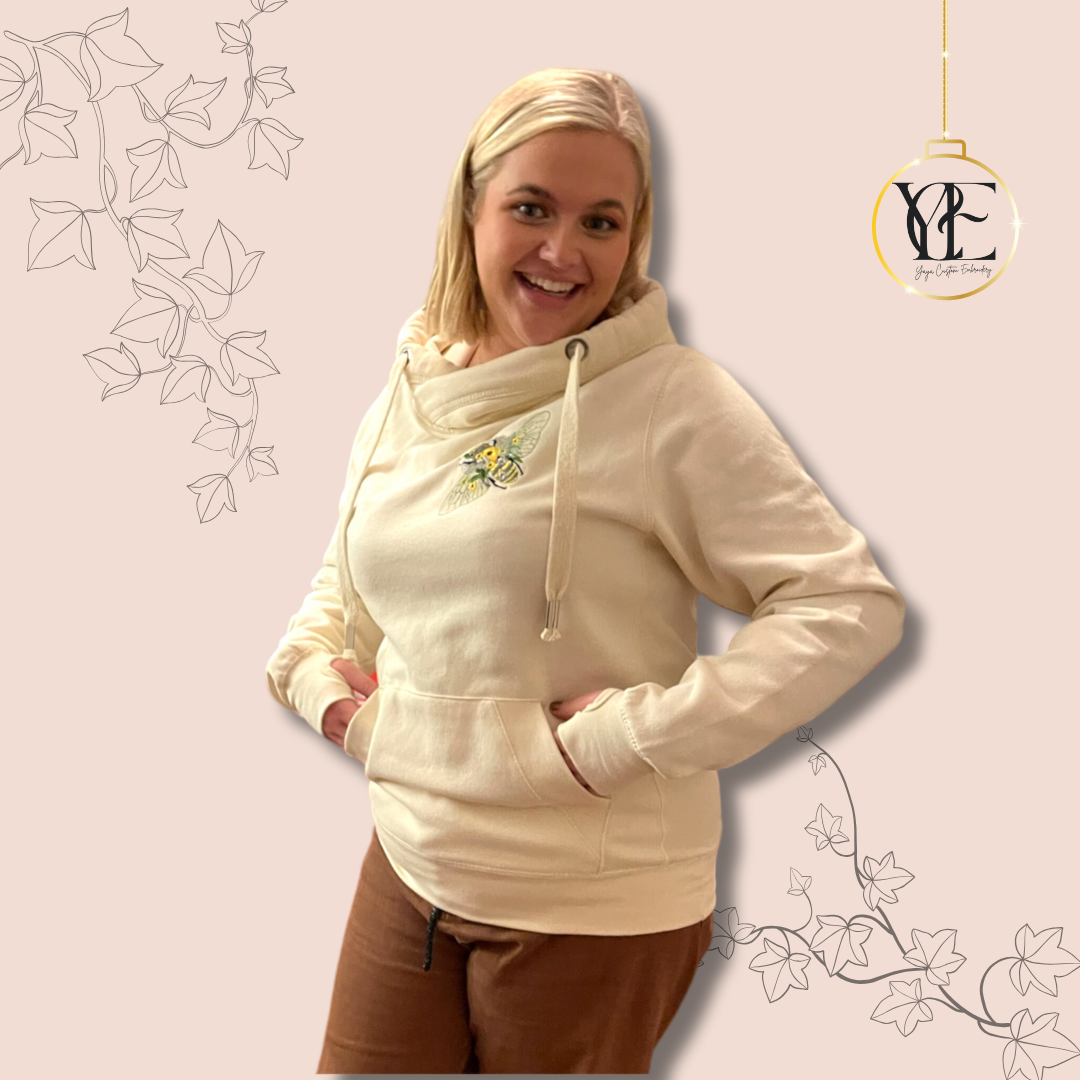 Best-Seller: Intricate Bee & Floral Embroidered Hoodie or Sweatshirt