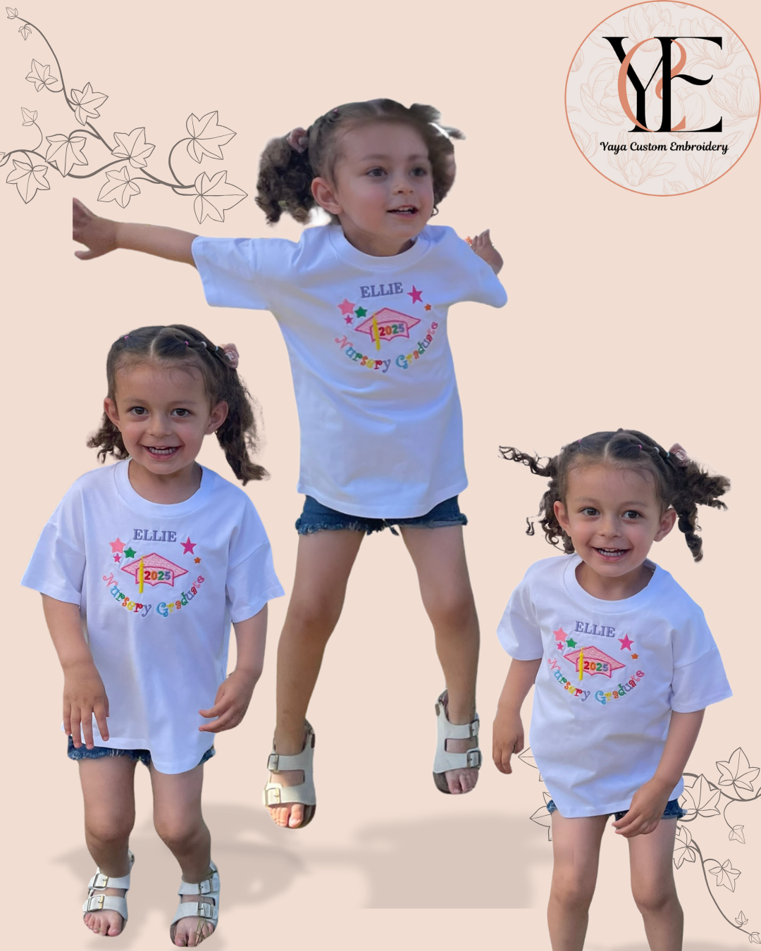 Personalisiertes Kindergarten-Abschluss-T-Shirt – 100 % Bio-Baumwolle, individuelles Namens-T-Shirt für Kindergartenabgänger (Größe 4–6, Weiß)