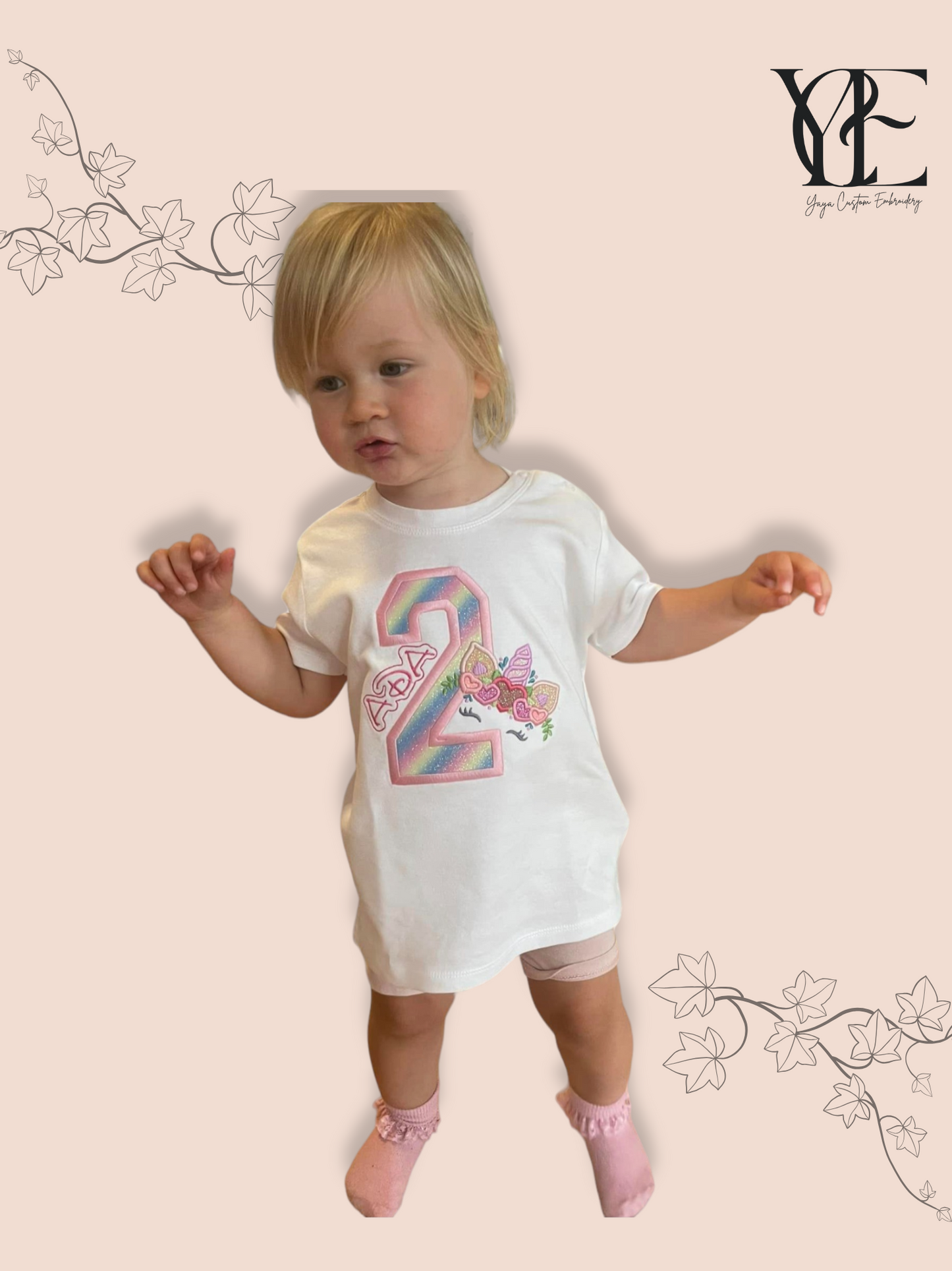 Personalised Unicorn Birthday T‑Shirt – Glitter Appliqué Number & Unicorn, Organic Cotton (Ages 1–12)