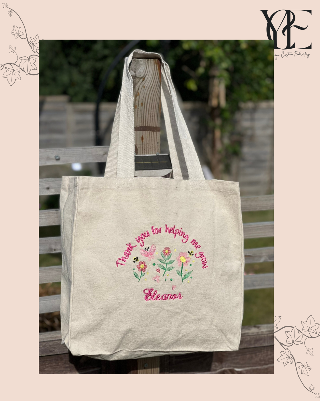 Personalised Teacher Tote Bag – “Thank You for Helping Me Grow”