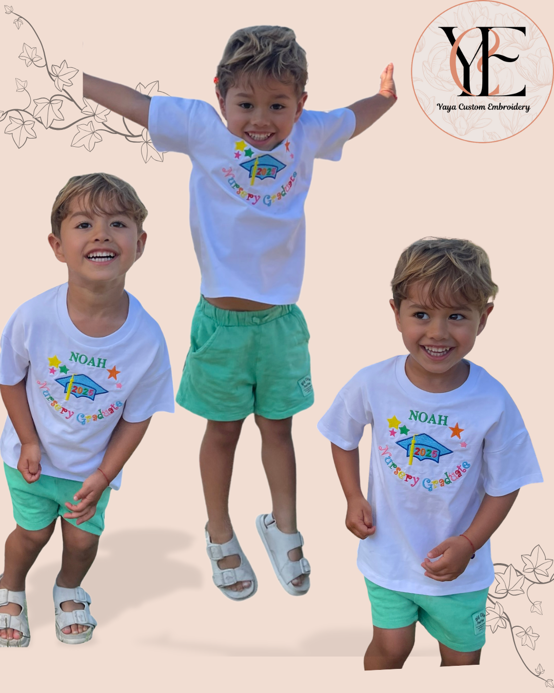 Personalisiertes Kindergarten-Abschluss-T-Shirt – 100 % Bio-Baumwolle, individuelles Namens-T-Shirt für Kindergartenabgänger (Größe 4–6, Weiß)