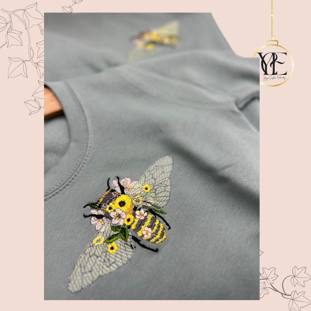 Best-Seller: Intricate Bee & Floral Embroidered Hoodie or Sweatshirt