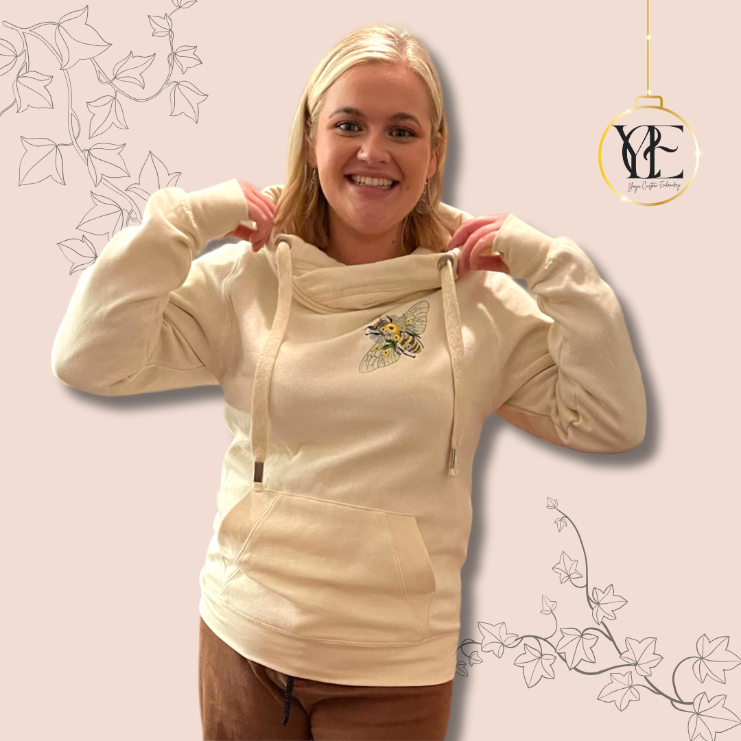 Best-Seller: Intricate Bee & Floral Embroidered Hoodie or Sweatshirt