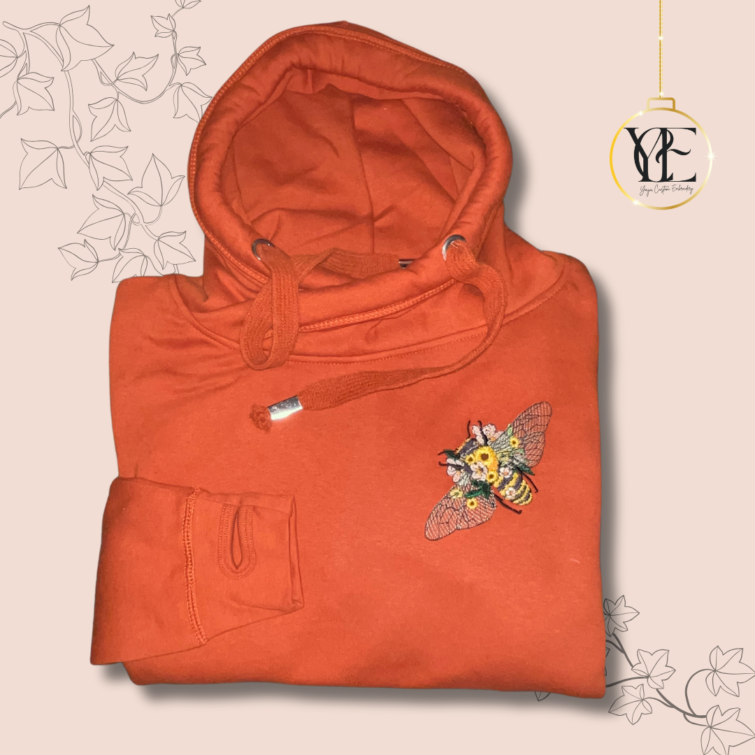 Best-Seller: Intricate Bee & Floral Embroidered Hoodie or Sweatshirt