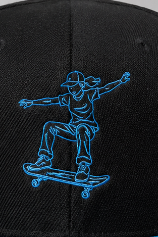 Skater Girl Embroidered Flat Peak Cap