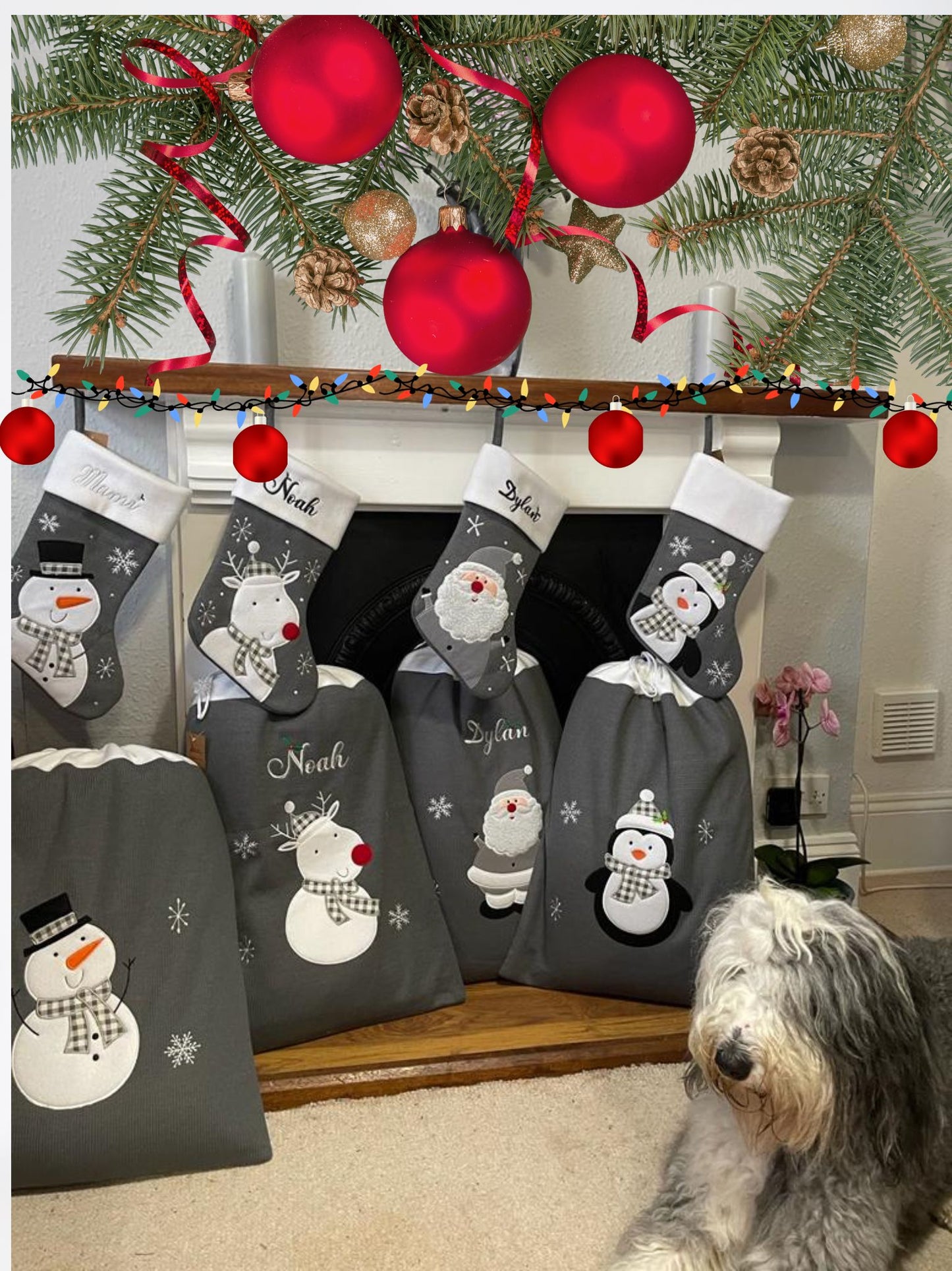 Personalisiertes Weihnachtssack- und Strumpfset