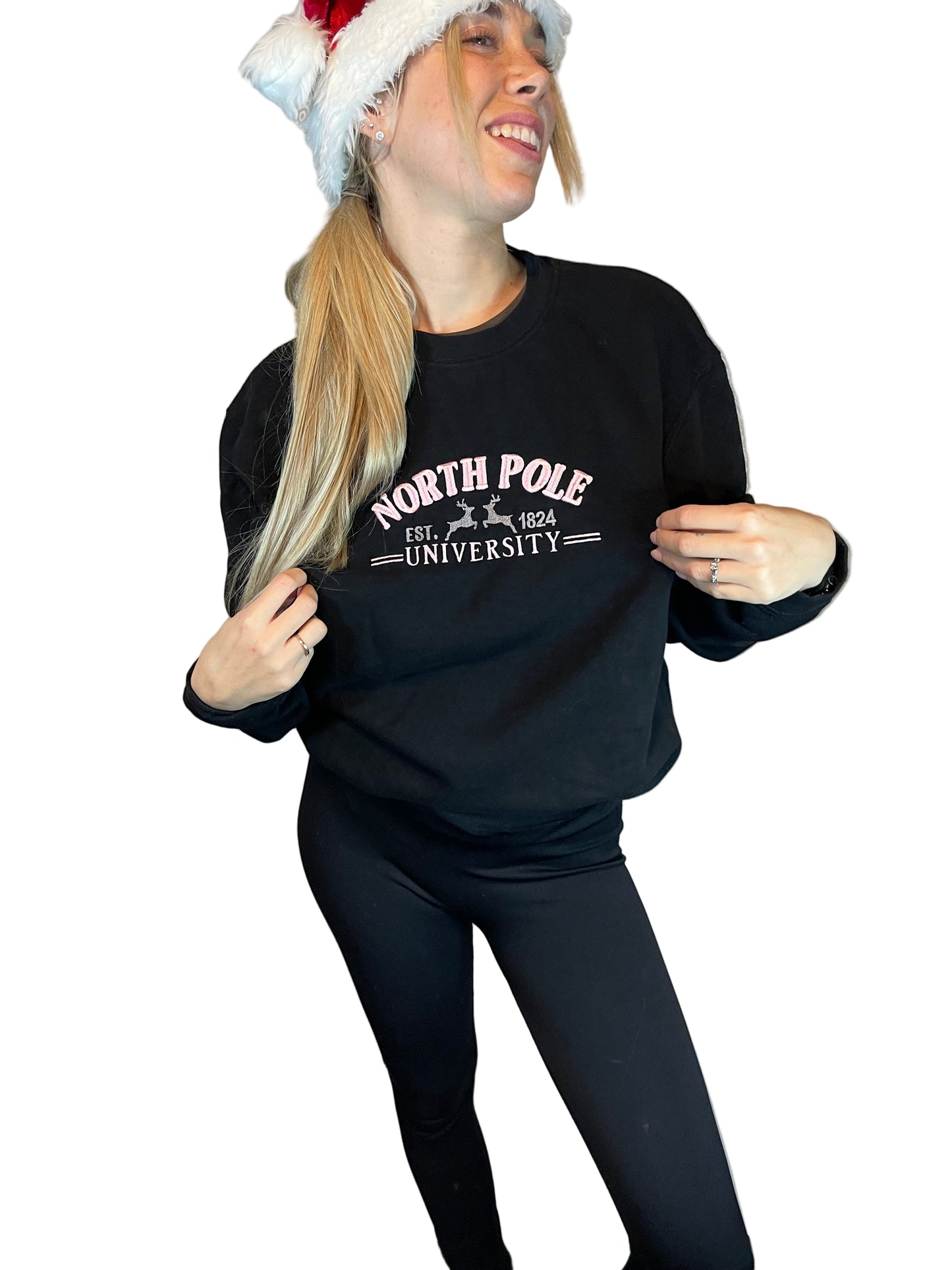 North Pole University Embroidered Sweatshirt | Christmas Jumper | Handmade in the UK