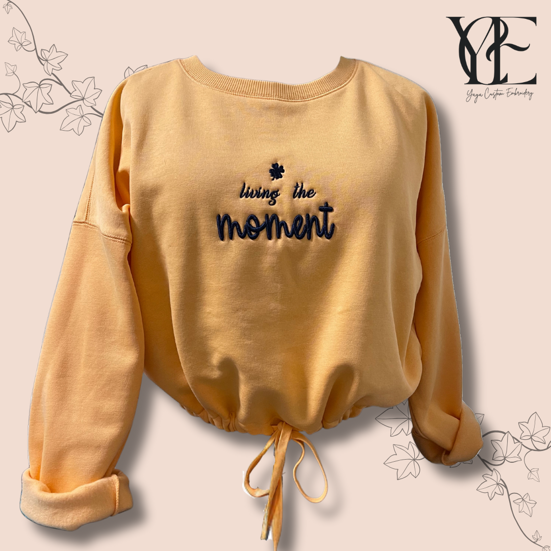 Living the moment 3D embroidered apricot cropped sweatshirt