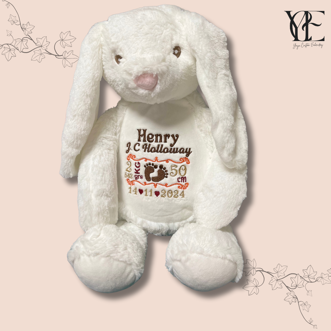 Keepsake bunny with embroidered birthday details