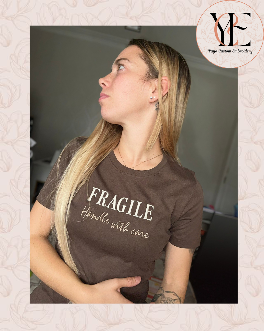 FRAGILE – Handle with Care Embroidered T-Shirt