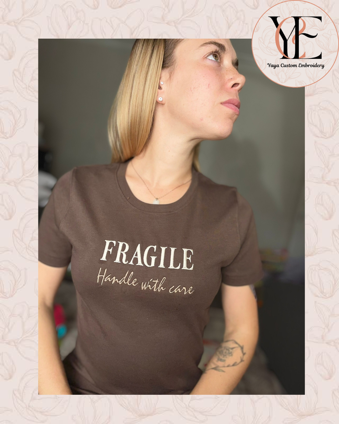 FRAGILE – Handle with Care Embroidered T-Shirt