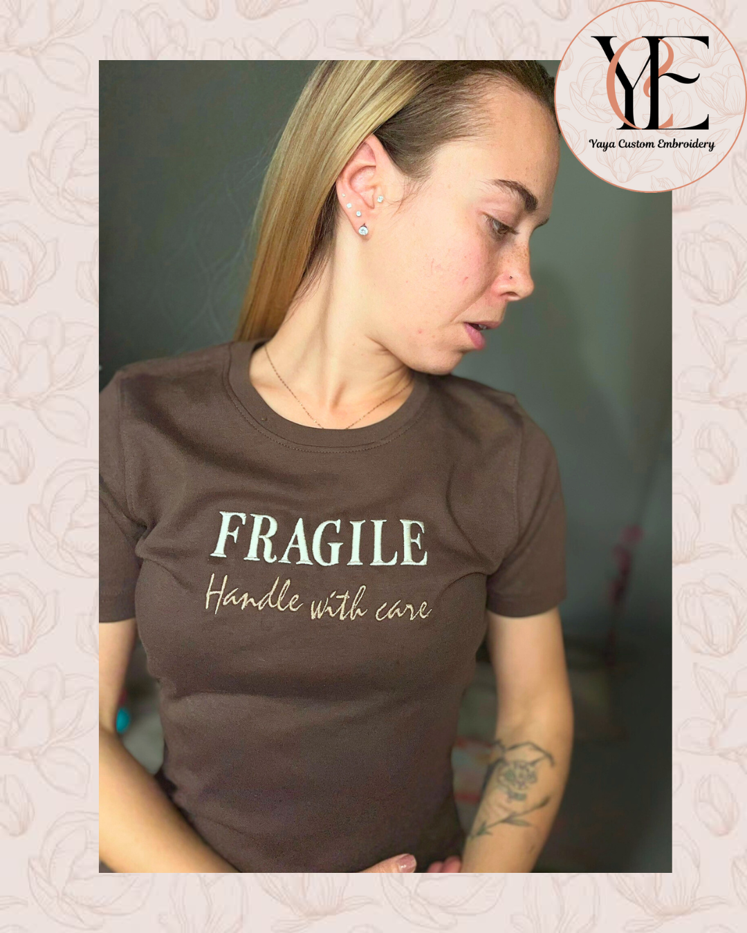 FRAGILE – Handle with Care Embroidered T-Shirt