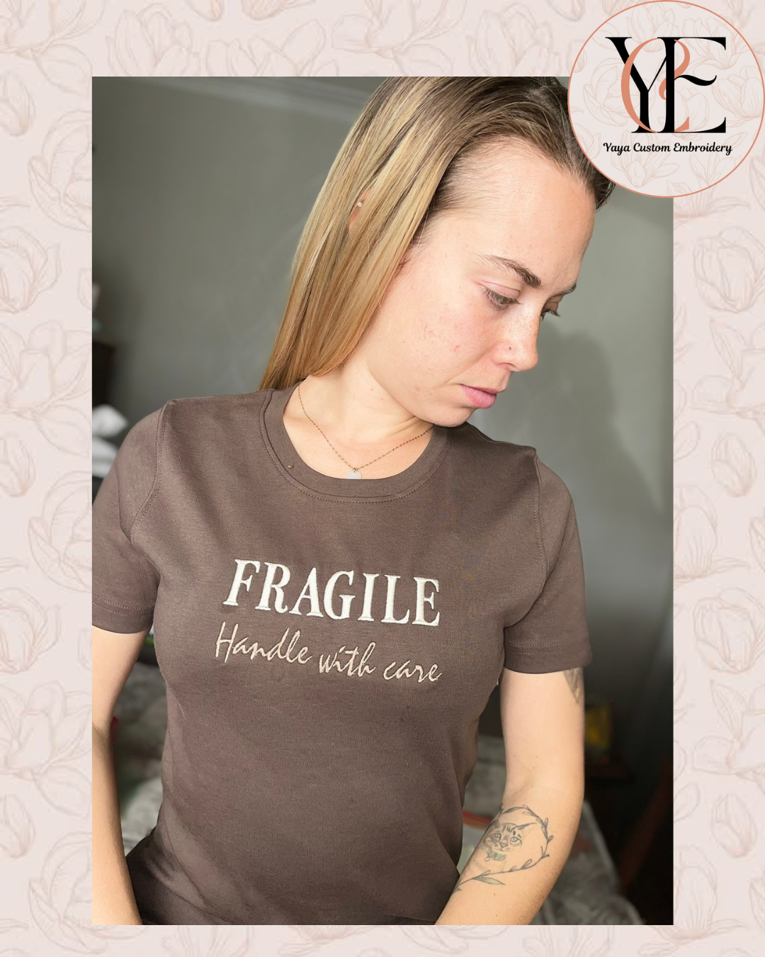 FRAGILE – Handle with Care Embroidered T-Shirt