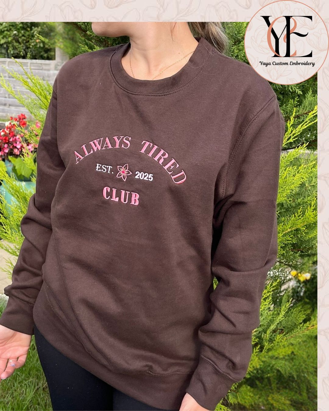 "Always tired Club" Embroidered Sweatshirt & T-Shirt | XS–XXL | Hot Chocolate