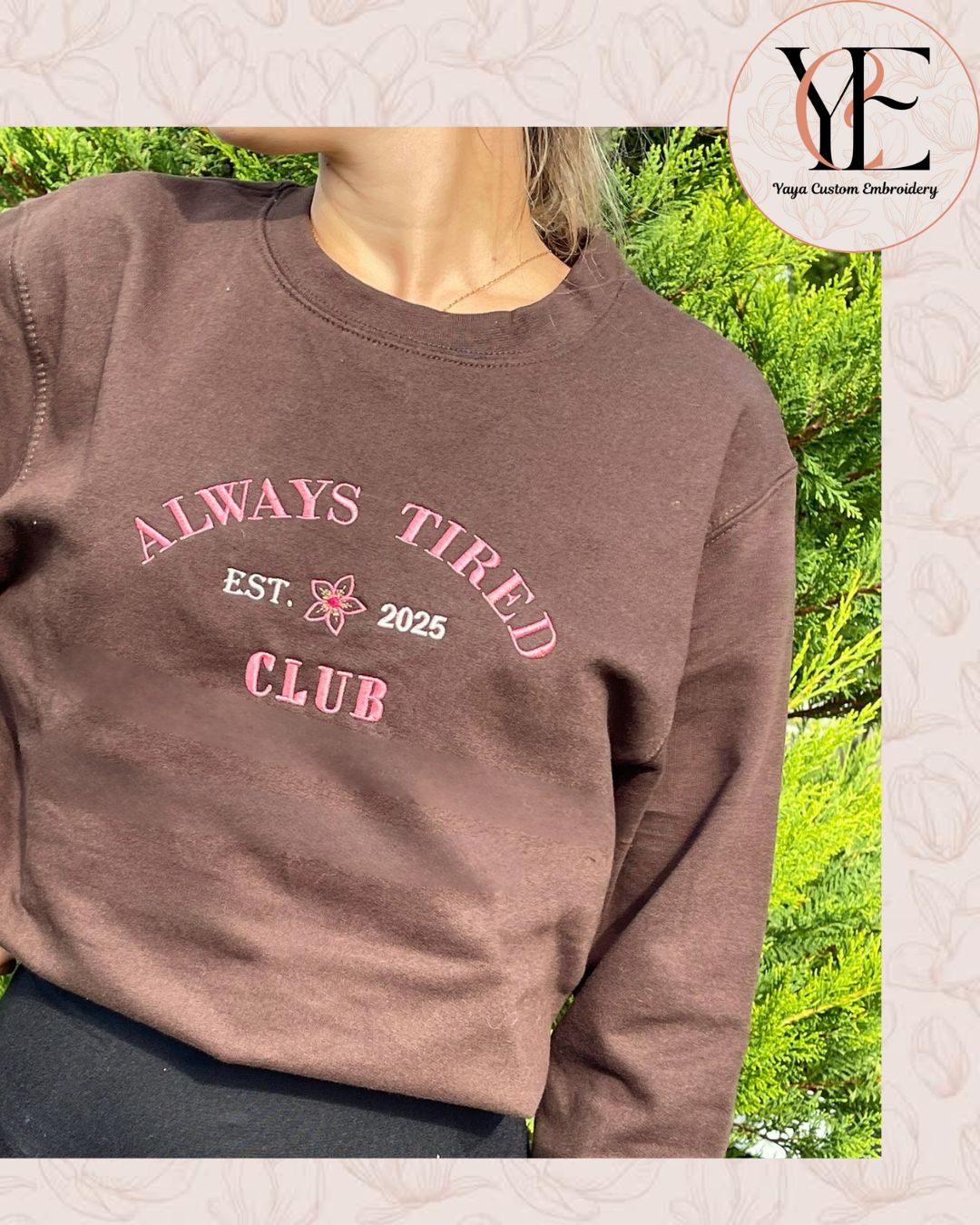 "Always tired Club" Embroidered Sweatshirt & T-Shirt | XS–XXL | Hot Chocolate