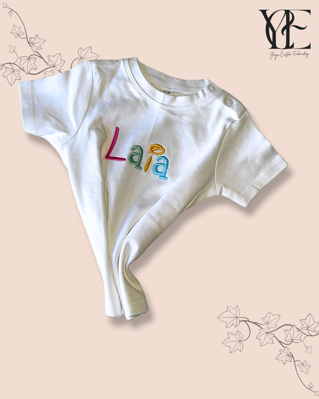 Personalised Embroidered Kids' T-Shirt – Organic Cotton, Fun Multicolour Letters (Sizes 1–12)