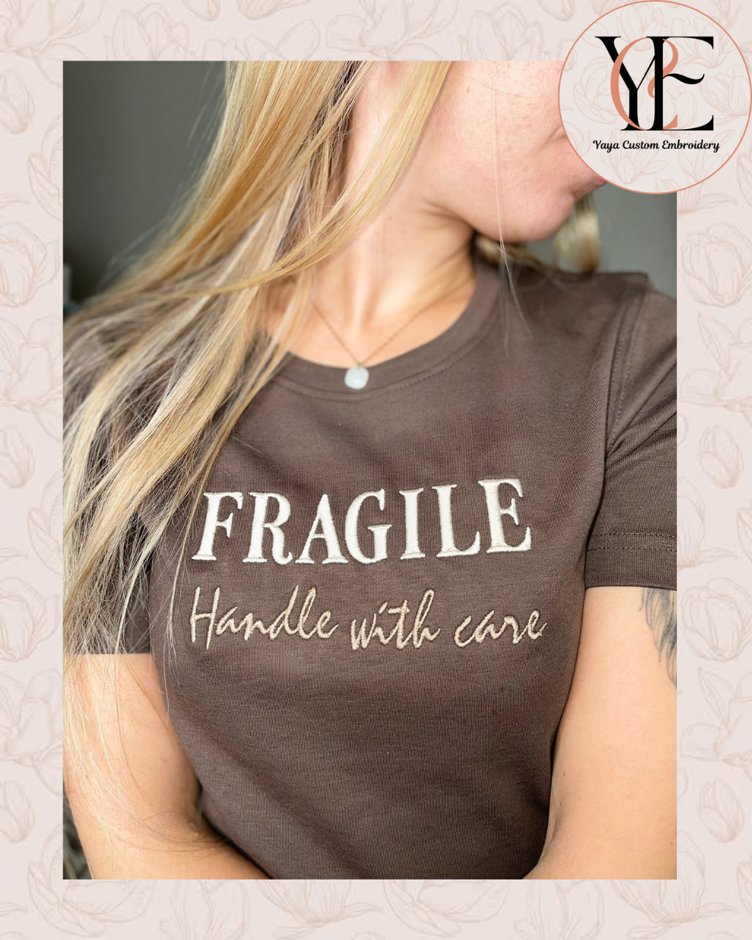 FRAGILE – Handle with Care Embroidered T-Shirt