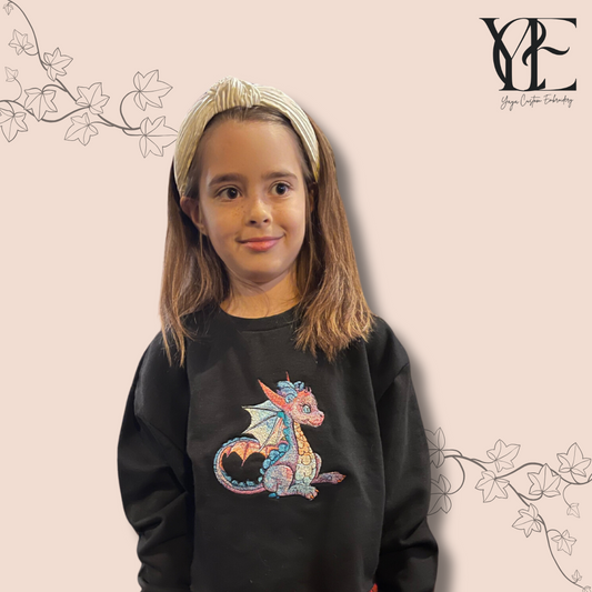 Personalised Girls' Sweatshirt Dress with Cute Dragon Embroidery – Sizes 2-10