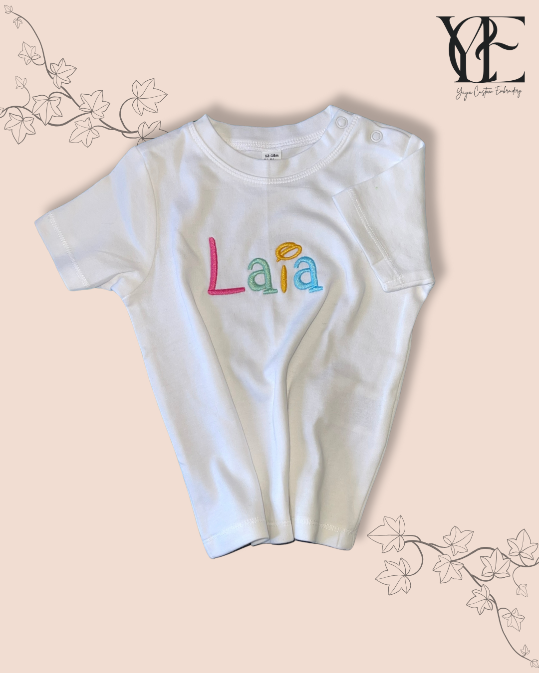 Personalised Embroidered Kids' T-Shirt – Organic Cotton, Fun Multicolour Letters (Sizes 1–12)