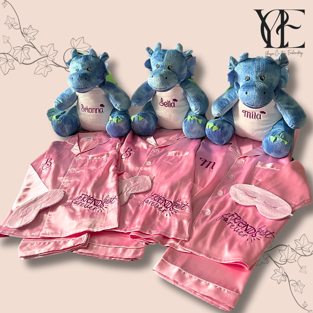 Personalised sleepover bundle: Soft toy, pyjamas and sleeping mask