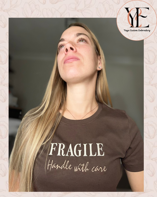 FRAGILE – Handle with Care Embroidered T-Shirt
