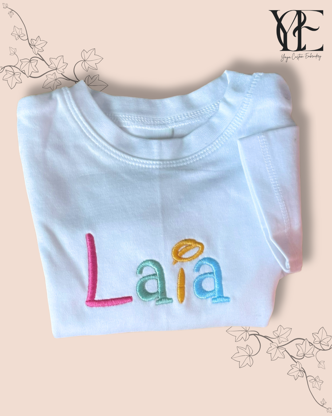 Personalised Embroidered Kids' T-Shirt – Organic Cotton, Fun Multicolour Letters (Sizes 1–12)