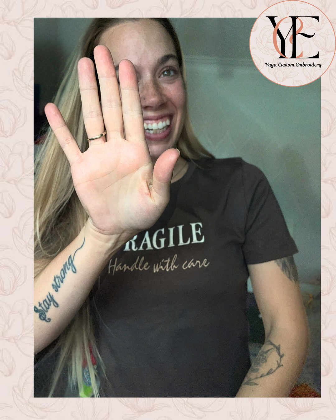 FRAGILE – Handle with Care Embroidered T-Shirt