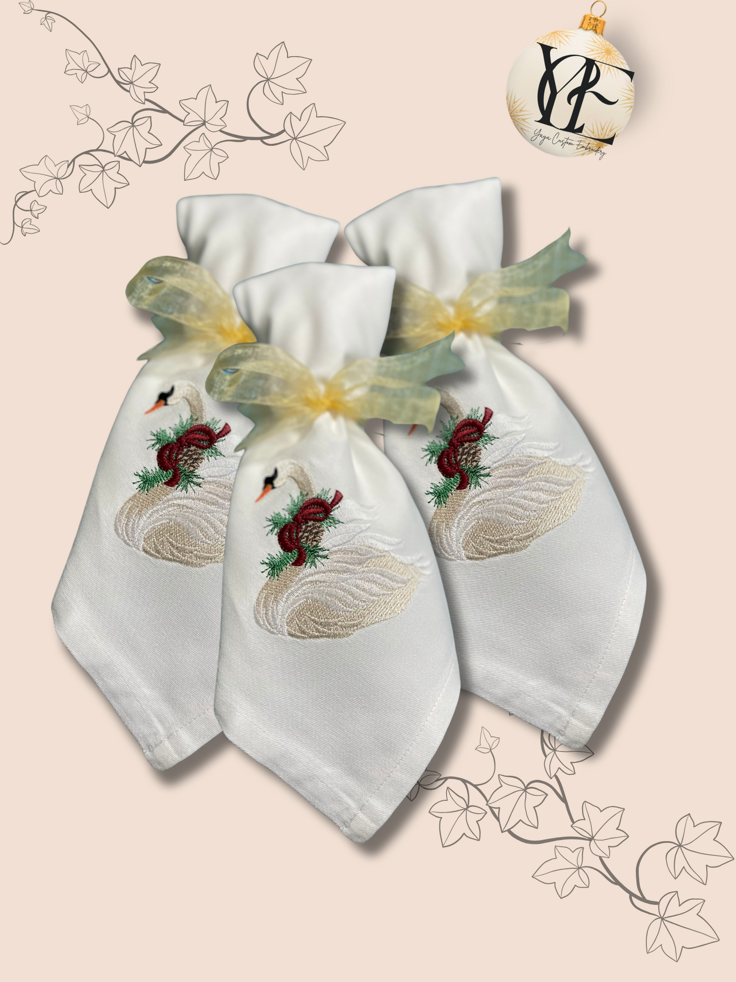 Majestic Swan Christmas Napkin – Soft Cotton Elegance