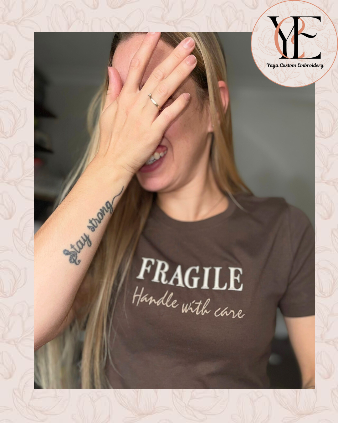 FRAGILE – Handle with Care Embroidered T-Shirt