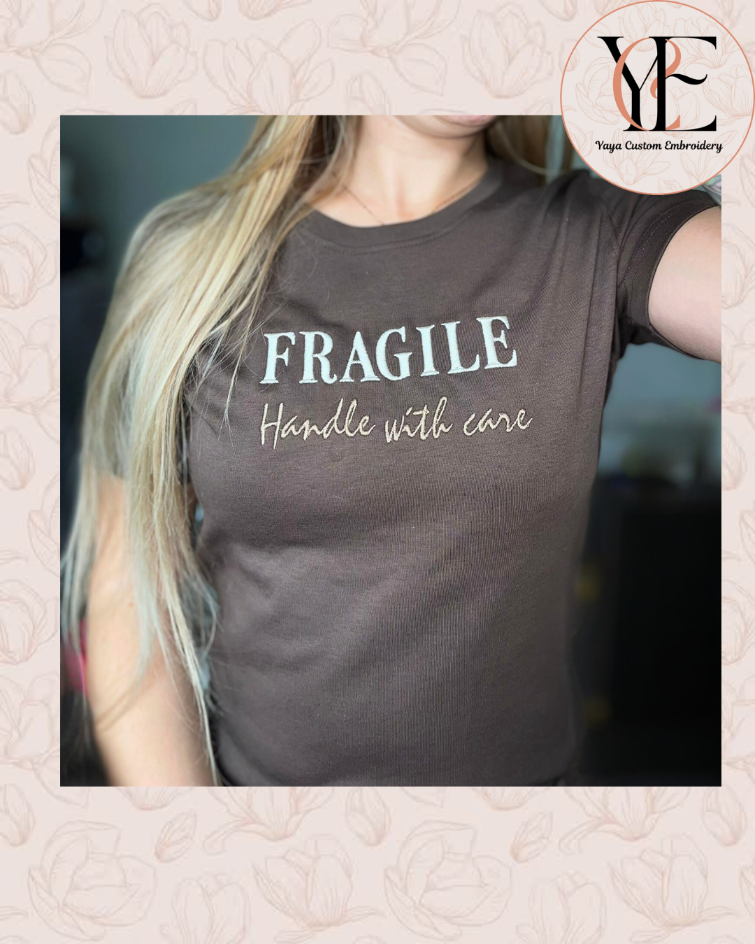 FRAGILE – Handle with Care Embroidered T-Shirt