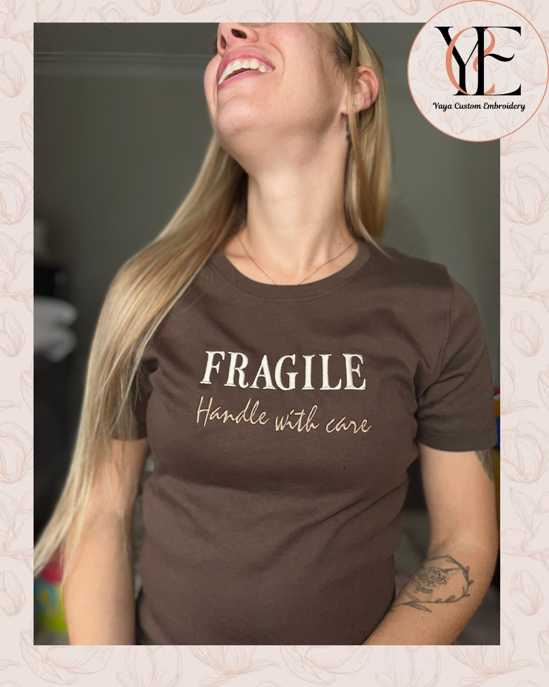 FRAGILE – Handle with Care Embroidered T-Shirt