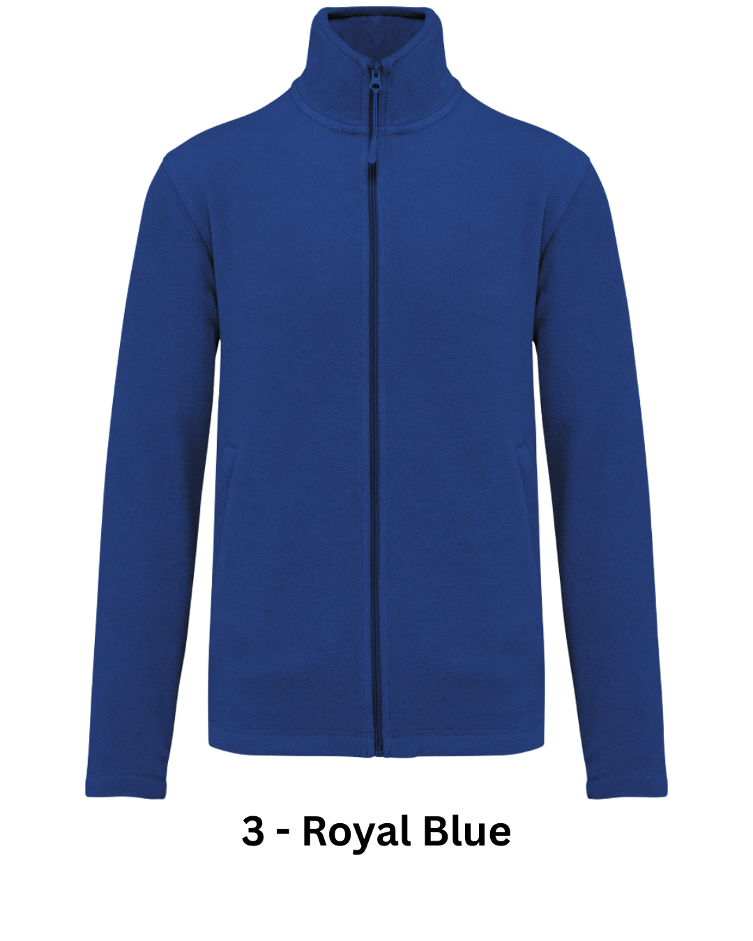 Unisex Royal Blue fleece jacket on a white background with '3 - Royal Blue' text.
