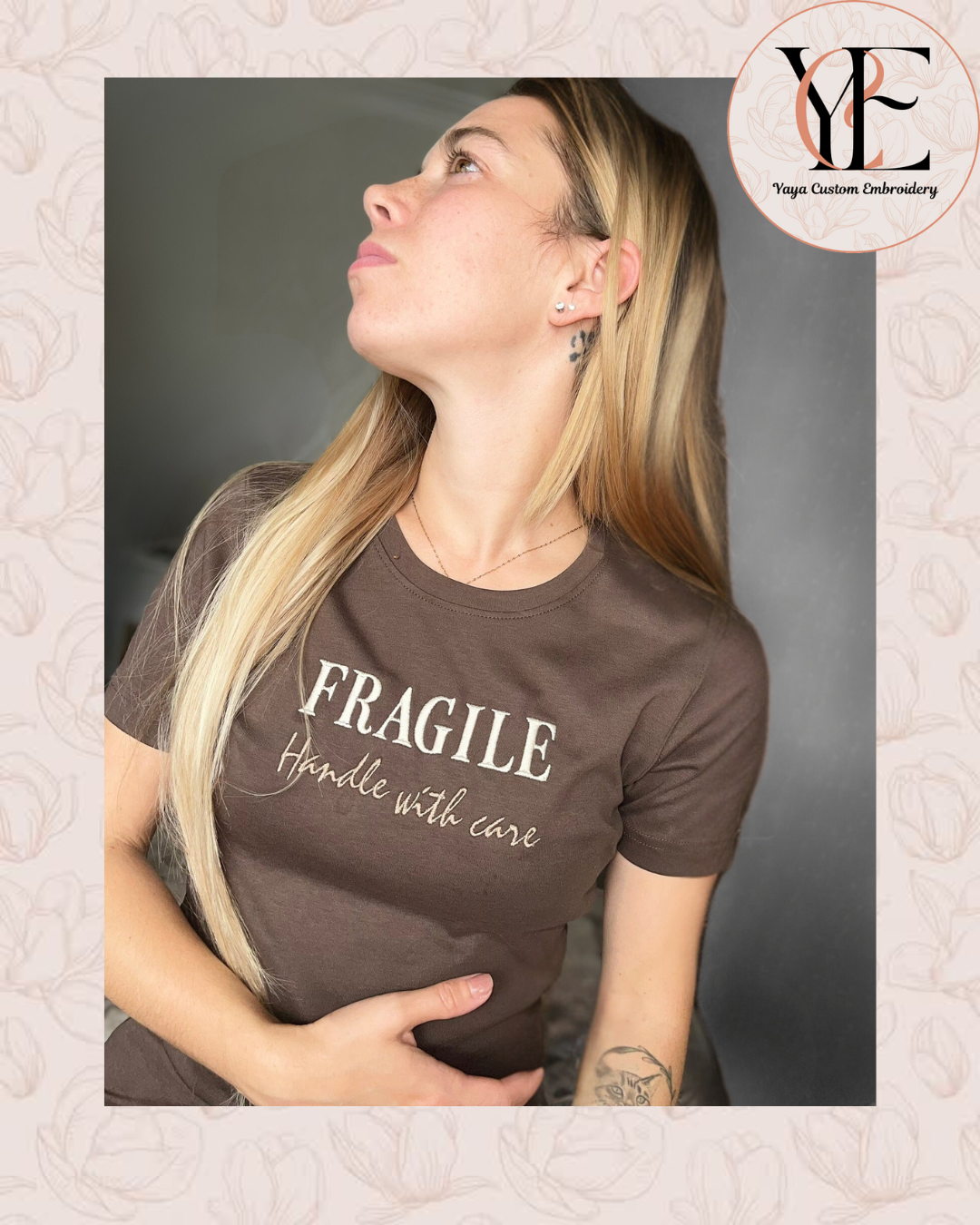 FRAGILE – Handle with Care Embroidered T-Shirt