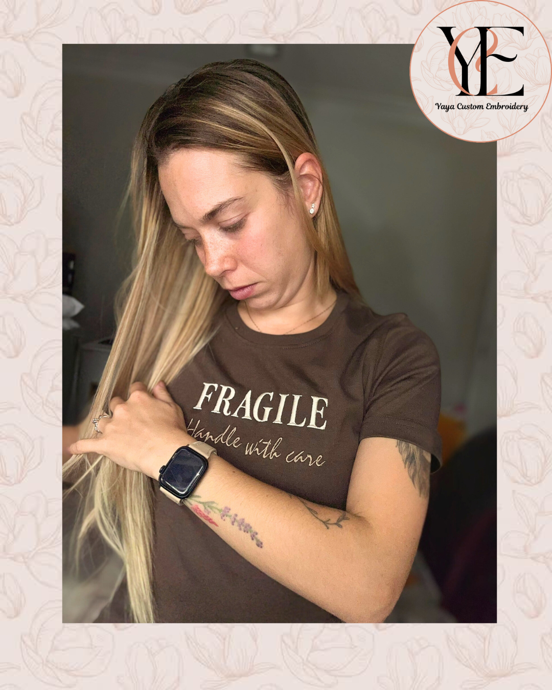 FRAGILE – Handle with Care Embroidered T-Shirt