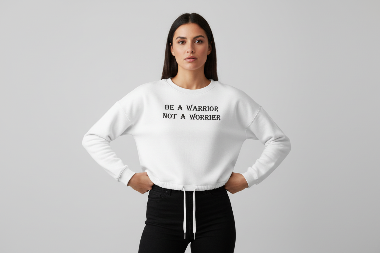 Be a Warrior, Not a Worrier - Inspirational Crop Sweatshirt