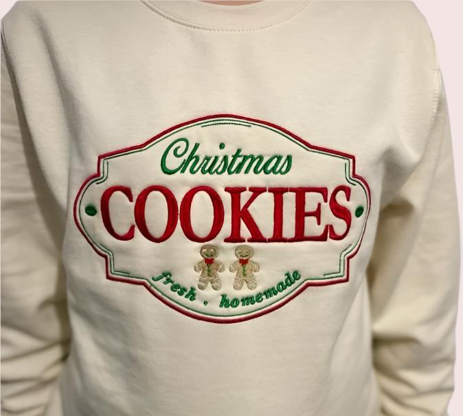 Christmas Cookie Label embroidered sweatshirt on a model