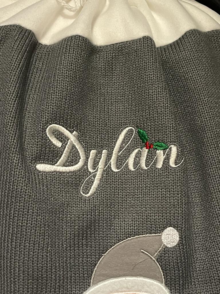 Personalised Grey Knitted Christmas sack