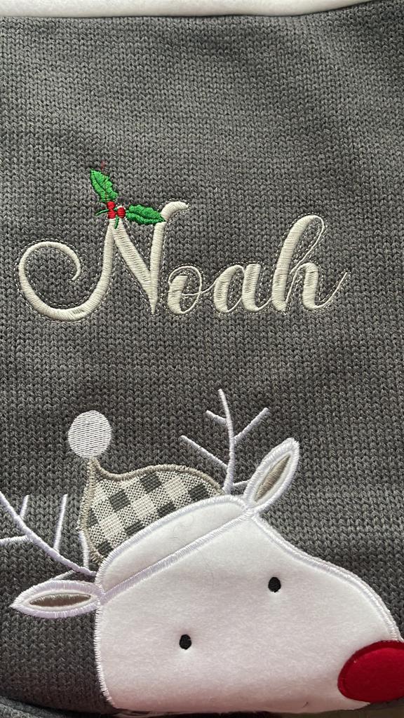 Personalised Grey Knitted Christmas sack